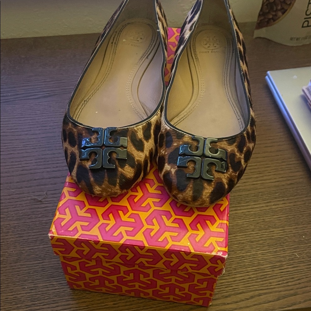 Tory Burch Animal Print Flats with Black Accents